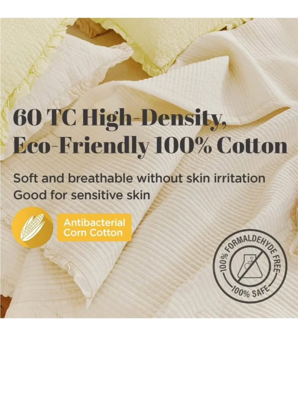 100% Cotton Frilled Bed Coverlet, Blanket Twin Size Bed 63 x 83